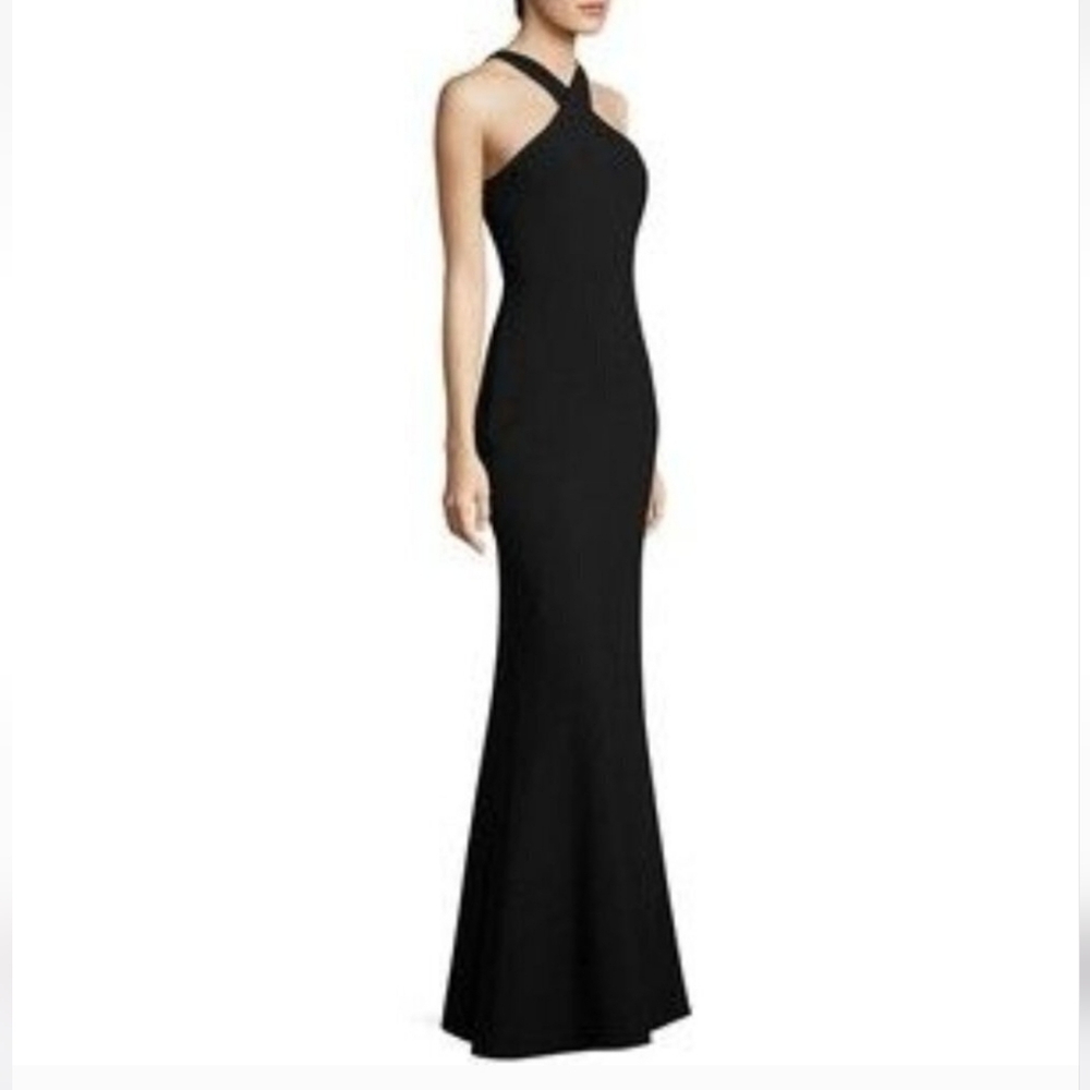 Likely Kingsbury Black Maxi Front Cross Slit Halter Trumpet Gown Dress Sz. 4